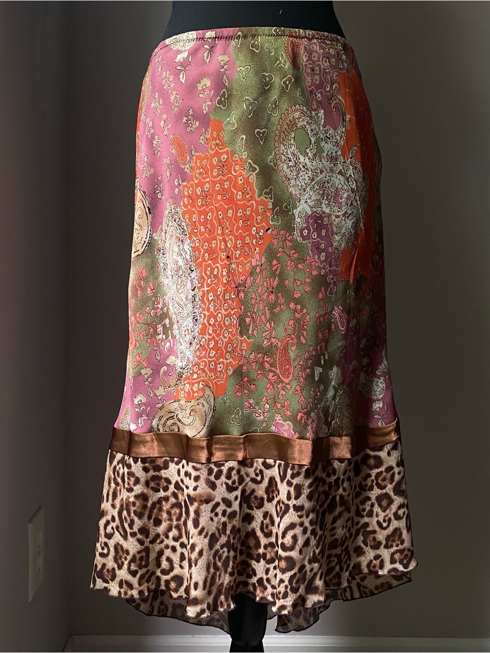 Vintage S.L.B. medium Fairycore leopard paisley hi-low skirt